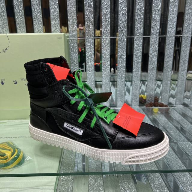 冲量价 情侣款 Off Off White Ow Fw 黄飘带白箭头黑色高帮欧美潮鞋 专柜同步采用进口头层牛皮 ，完全1:1复刻，官方同步 原厂特供原版底，橡胶