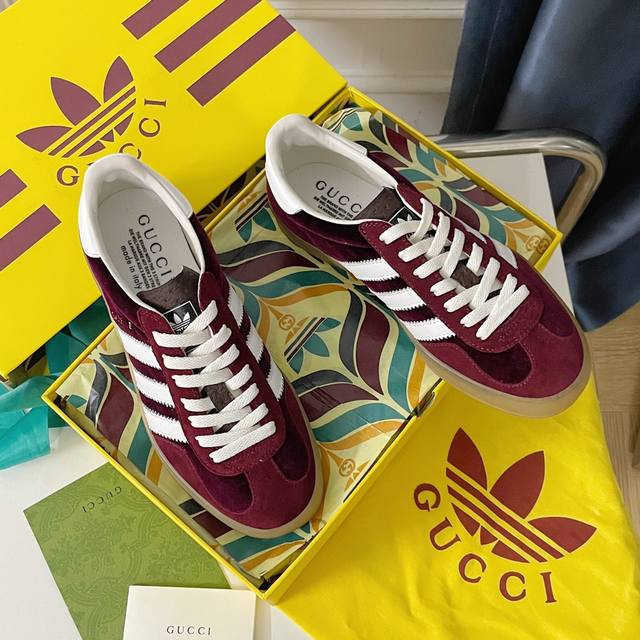 顶级版本 Adidas X Gucci联名款gazelle运动鞋 情侣款休闲板鞋 原版购入开发 做货 阿迪达斯x古驰世纪联名爆款 融汇两个品牌丰富且历史悠久的典