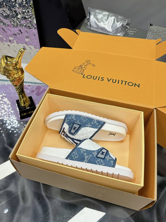 出厂价 男码 飞机盒5 Louis Vuitton 官网爆款路易威登 Lv男士拖鞋 专柜同步发售 ！ 意大利进口原版面料 原厂特供原版底 码数：38-44