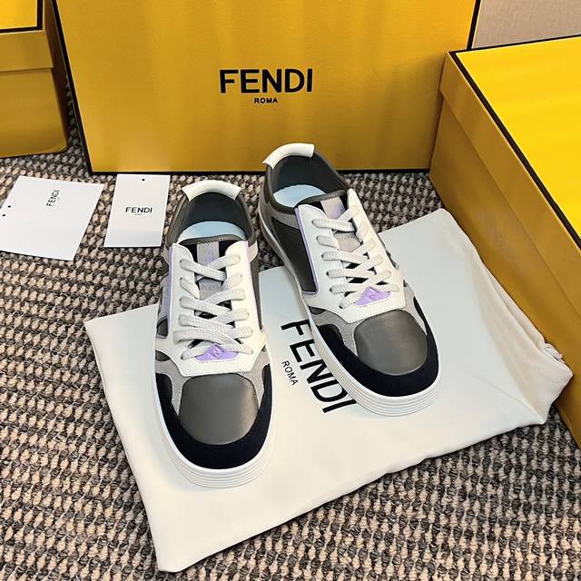 男+10 Fendi 芬迪最新step系列 情侣款 休闲 运动鞋 拼色 系带 板鞋 原版购入开发 做货 全新step系列 拼色 系带运动鞋。米色皮革材质。棕色麂