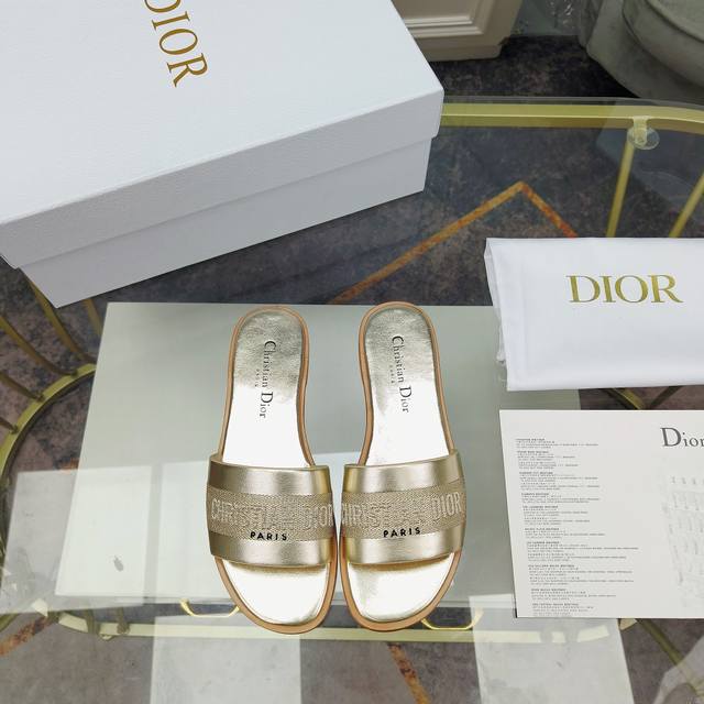 工厂价 迪奥 Dior 2024 春夏新款 Dway 平底一字拖拼色女鞋 Cd字母logo立体刺绣圆柱跟凉鞋 方头粗跟果冻色露趾拖鞋 原版开发市面顶级版本 材质